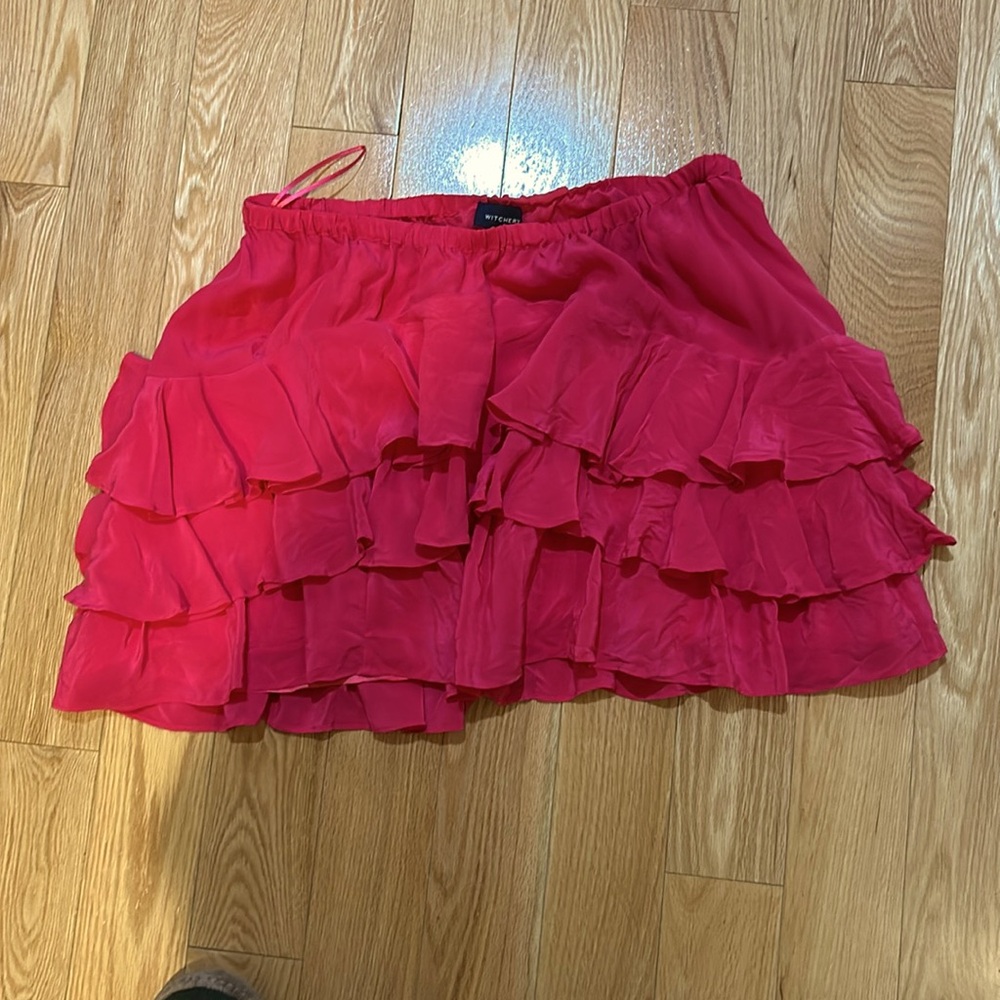Silk mini ruffle skirt hot pink Witchery 10